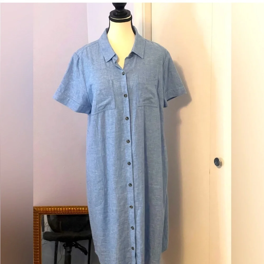 Linen Blend Shirt Dress - Picture 3 of 11